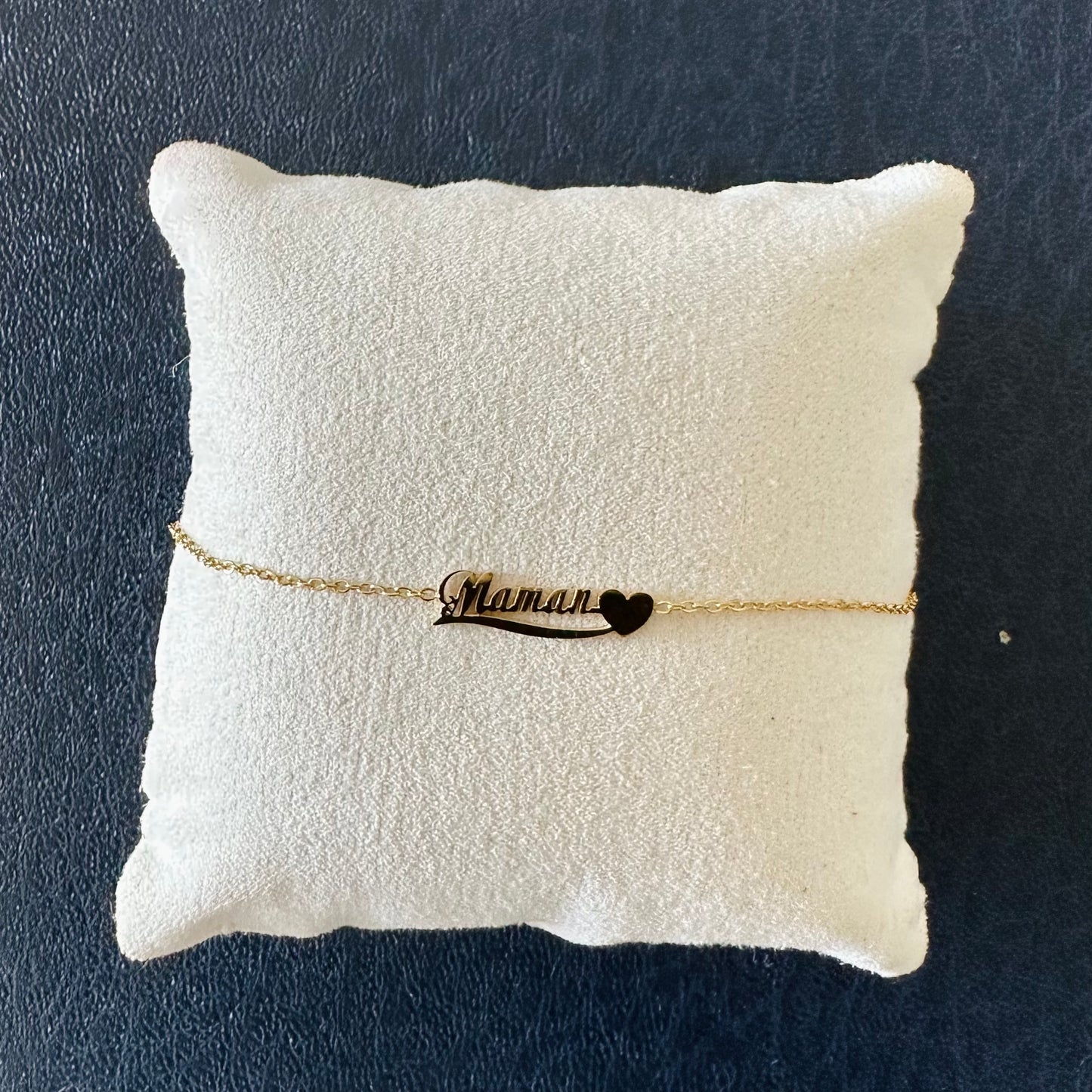 Collier ou bracelet « Maman » en acier inoxydable doré ou argenté