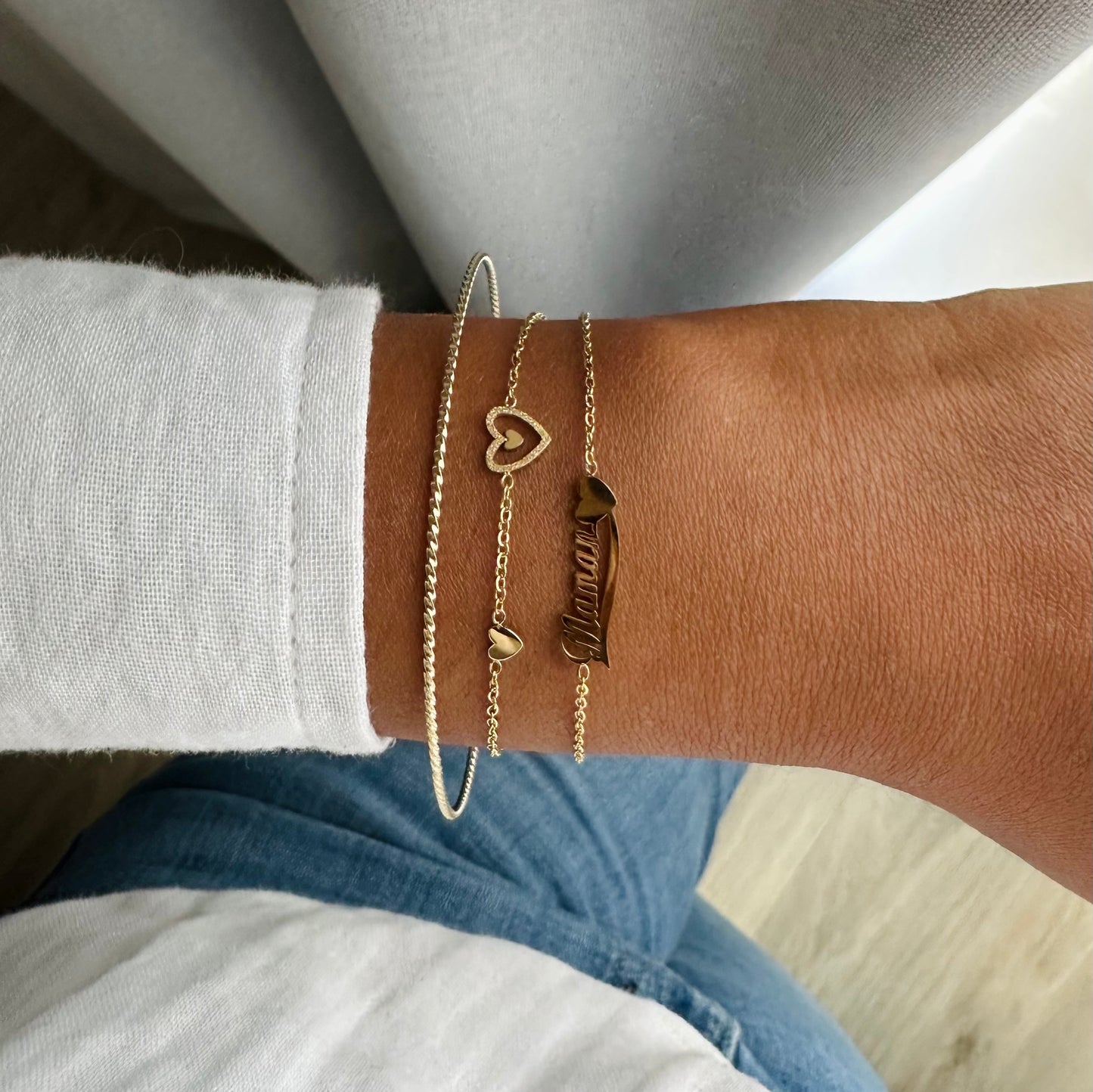 Collier ou bracelet « Maman » en acier inoxydable doré ou argenté
